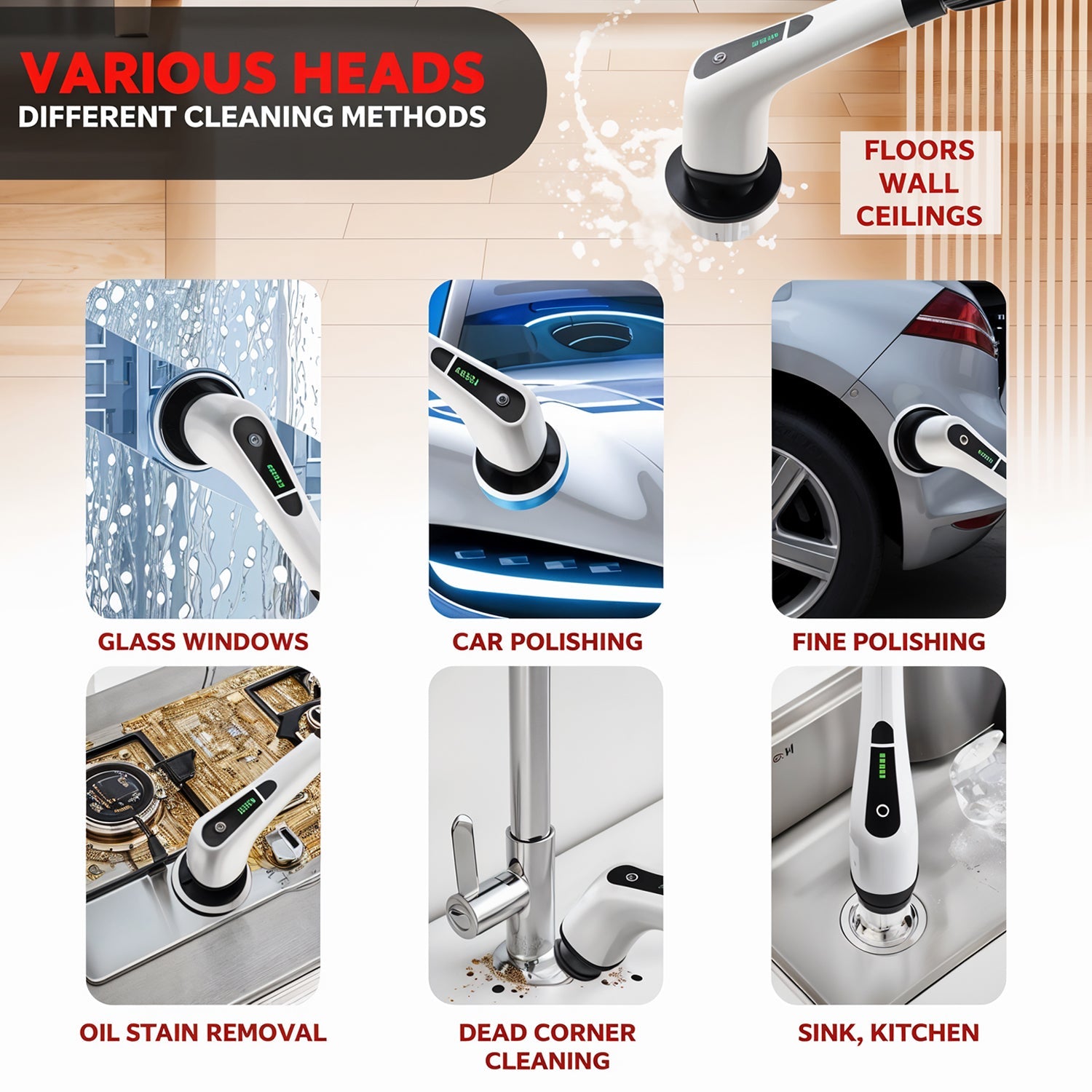 7-in-1 Electric Spin Scrubber Cleaning Brush with Extension Handle (1 Set) 7-in-1 Electric Spin Scrubber Cleaning Brush with Extension Handle (1 Set)